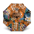 Wests Tigers Umbrella Tropical Hibiscus Floral Pattern With Orange And Black Accents