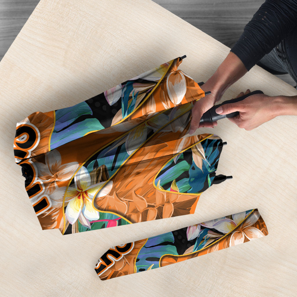 Wests Tigers Umbrella Tropical Hibiscus Floral Pattern With Orange And Black Accents