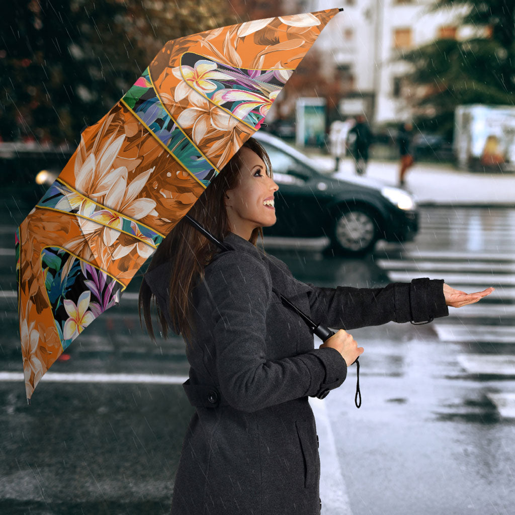 Wests Tigers Umbrella Tropical Hibiscus Floral Pattern With Orange And Black Accents