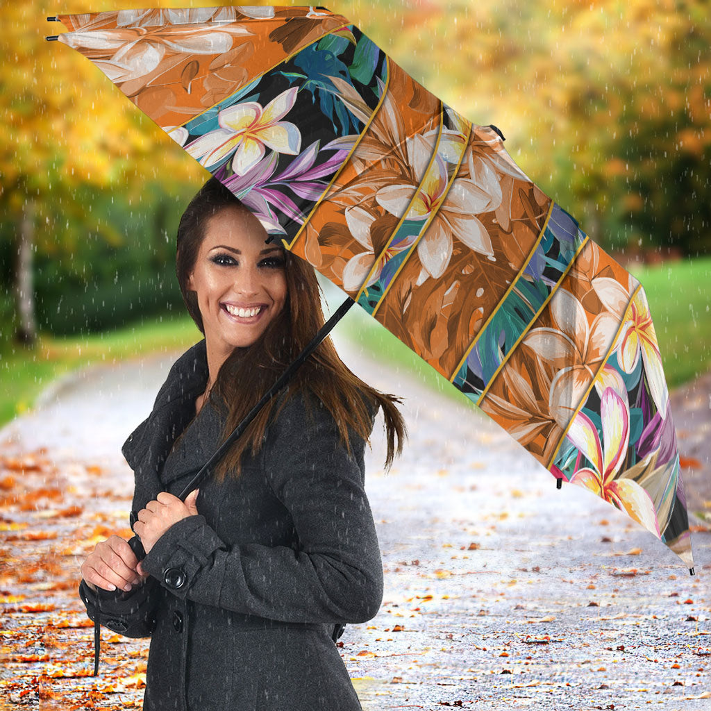 Wests Tigers Umbrella Tropical Hibiscus Floral Pattern With Orange And Black Accents