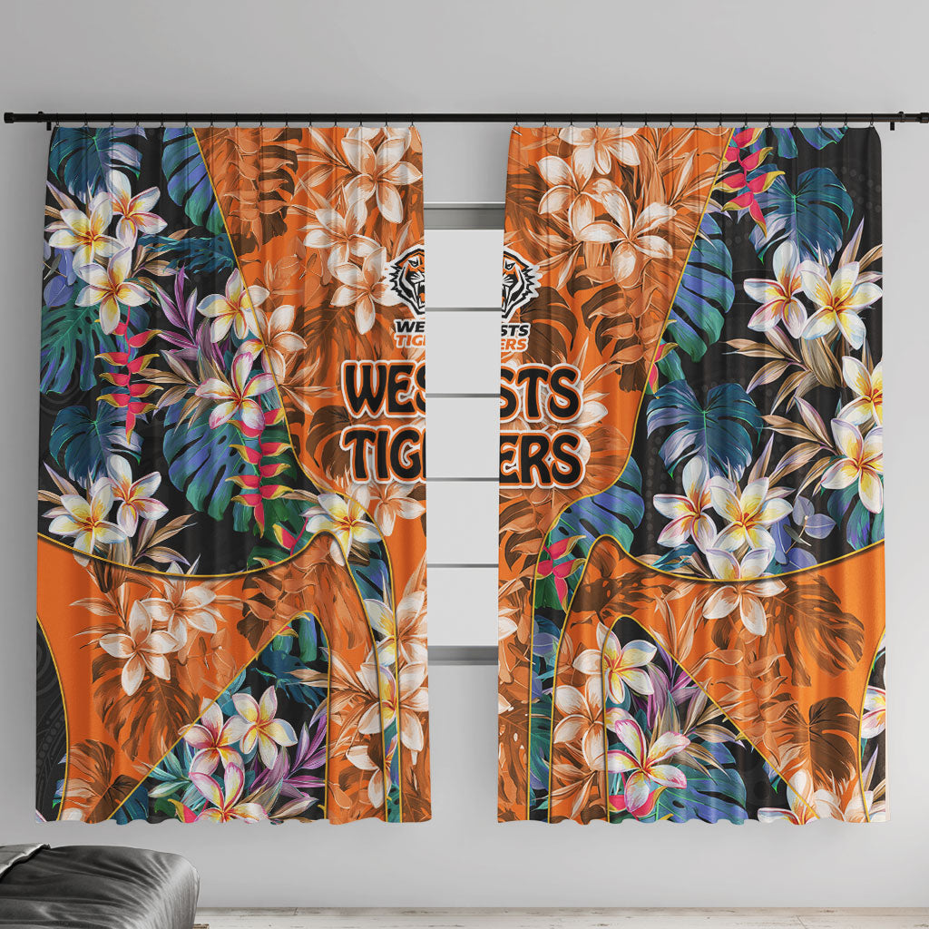 Wests Tigers Window Curtain Tropical Hibiscus Floral Pattern With Orange And Black Accents