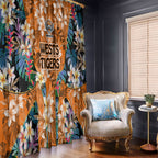 Wests Tigers Window Curtain Tropical Hibiscus Floral Pattern With Orange And Black Accents