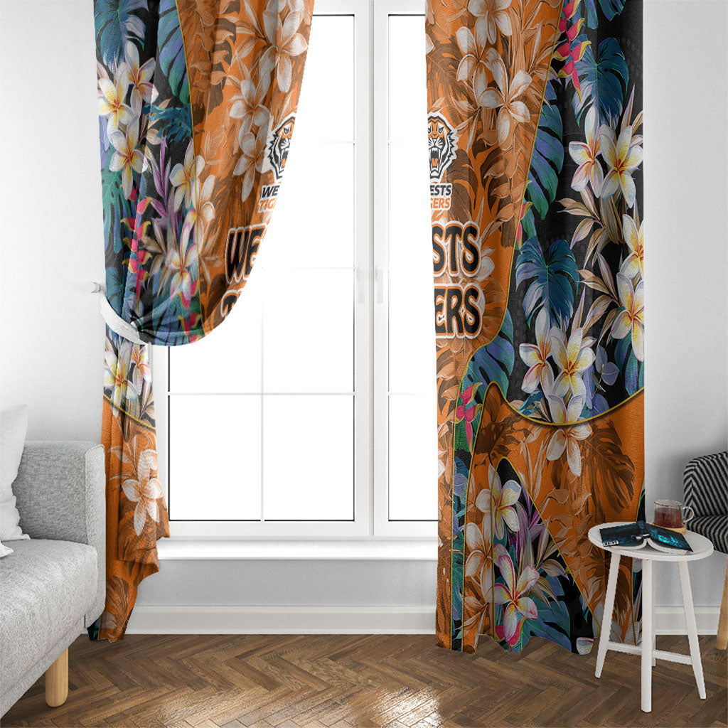 Wests Tigers Window Curtain Tropical Hibiscus Floral Pattern With Orange And Black Accents