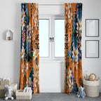 Wests Tigers Window Curtain Tropical Hibiscus Floral Pattern With Orange And Black Accents