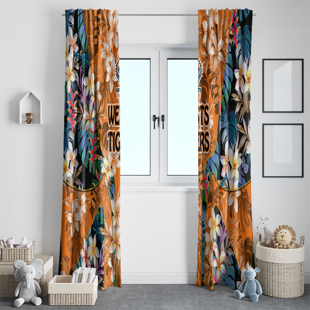Wests Tigers Window Curtain Tropical Hibiscus Floral Pattern With Orange And Black Accents