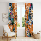 Wests Tigers Window Curtain Tropical Hibiscus Floral Pattern With Orange And Black Accents