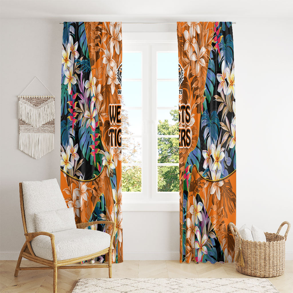 Wests Tigers Window Curtain Tropical Hibiscus Floral Pattern With Orange And Black Accents
