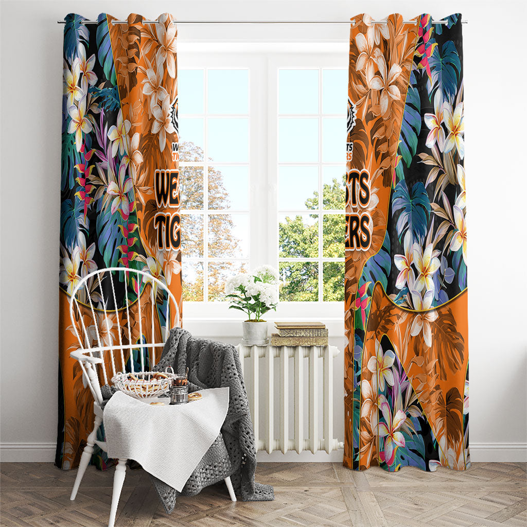 Wests Tigers Window Curtain Tropical Hibiscus Floral Pattern With Orange And Black Accents
