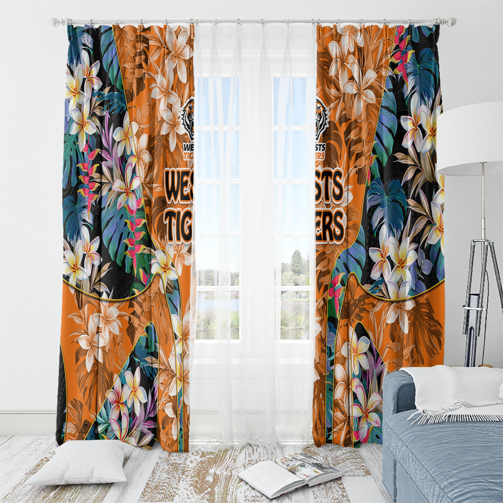 Wests Tigers Window Curtain Tropical Hibiscus Floral Pattern With Orange And Black Accents