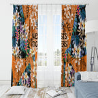 Wests Tigers Window Curtain Tropical Hibiscus Floral Pattern With Orange And Black Accents