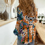 Wests Tigers Women Casual Shirt Tropical Hibiscus Floral Pattern With Orange And Black Accents