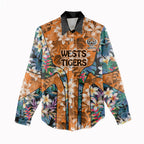 Wests Tigers Women Casual Shirt Tropical Hibiscus Floral Pattern With Orange And Black Accents