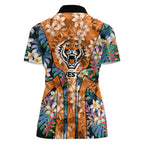 Wests Tigers Women Polo Shirt Tropical Hibiscus Floral Pattern With Orange And Black Accents