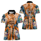 Wests Tigers Women Polo Shirt Tropical Hibiscus Floral Pattern With Orange And Black Accents