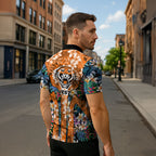 Wests Tigers Zipper Polo Shirt Tropical Hibiscus Floral Pattern With Orange And Black Accents