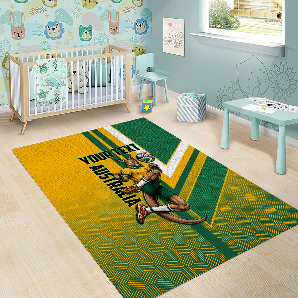Personalized Australia Soccer Kangaroo Area Rug Australia Flag Athletic Mascot Boxing Kangaroo