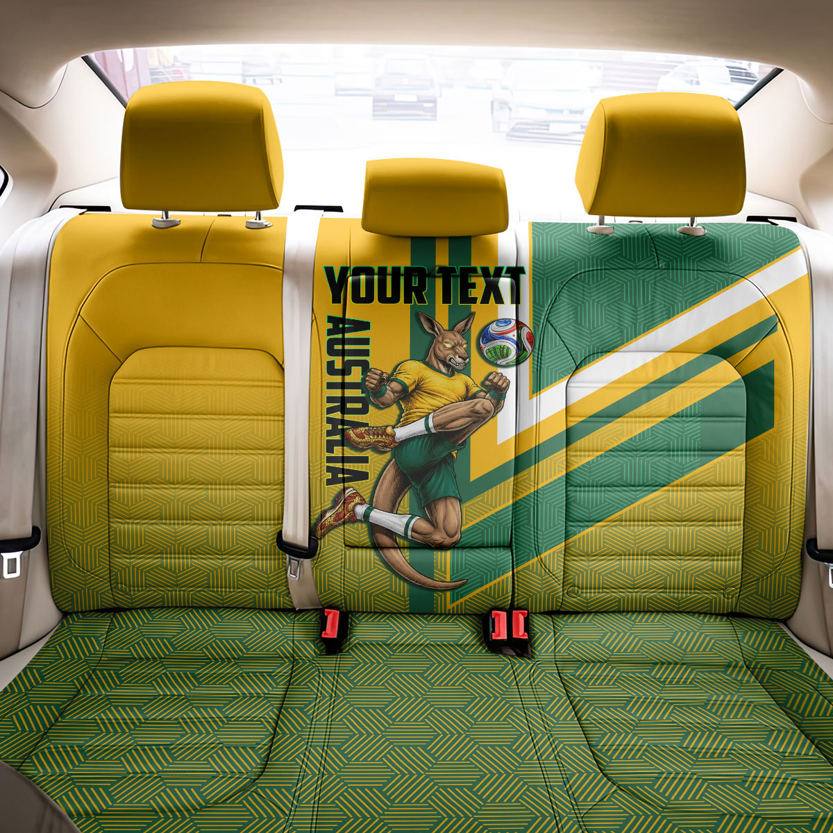 Personalized Australia Soccer Kangaroo Back Car Seat Cover Australia Flag Athletic Mascot Boxing Kangaroo