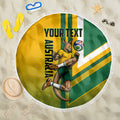 Personalized Australia Soccer Kangaroo Beach Blanket Australia Flag Athletic Mascot Boxing Kangaroo