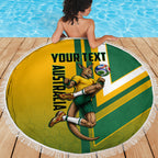 Personalized Australia Soccer Kangaroo Beach Blanket Australia Flag Athletic Mascot Boxing Kangaroo