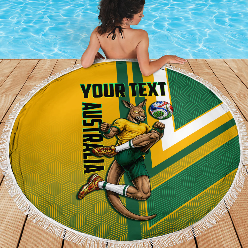 Personalized Australia Soccer Kangaroo Beach Blanket Australia Flag Athletic Mascot Boxing Kangaroo