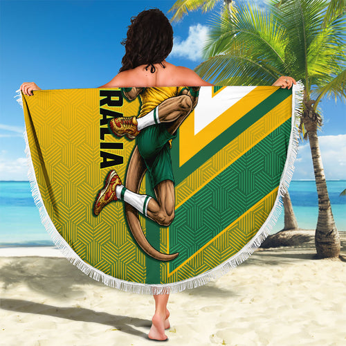 Personalized Australia Soccer Kangaroo Beach Blanket Australia Flag Athletic Mascot Boxing Kangaroo