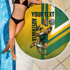 Personalized Australia Soccer Kangaroo Beach Blanket Australia Flag Athletic Mascot Boxing Kangaroo