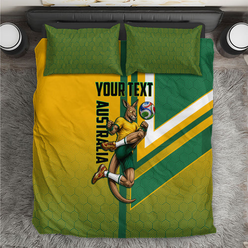 Personalized Australia Soccer Kangaroo Bedding Set Australia Flag Athletic Mascot Boxing Kangaroo