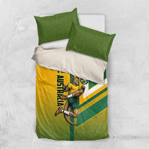 Personalized Australia Soccer Kangaroo Bedding Set Australia Flag Athletic Mascot Boxing Kangaroo
