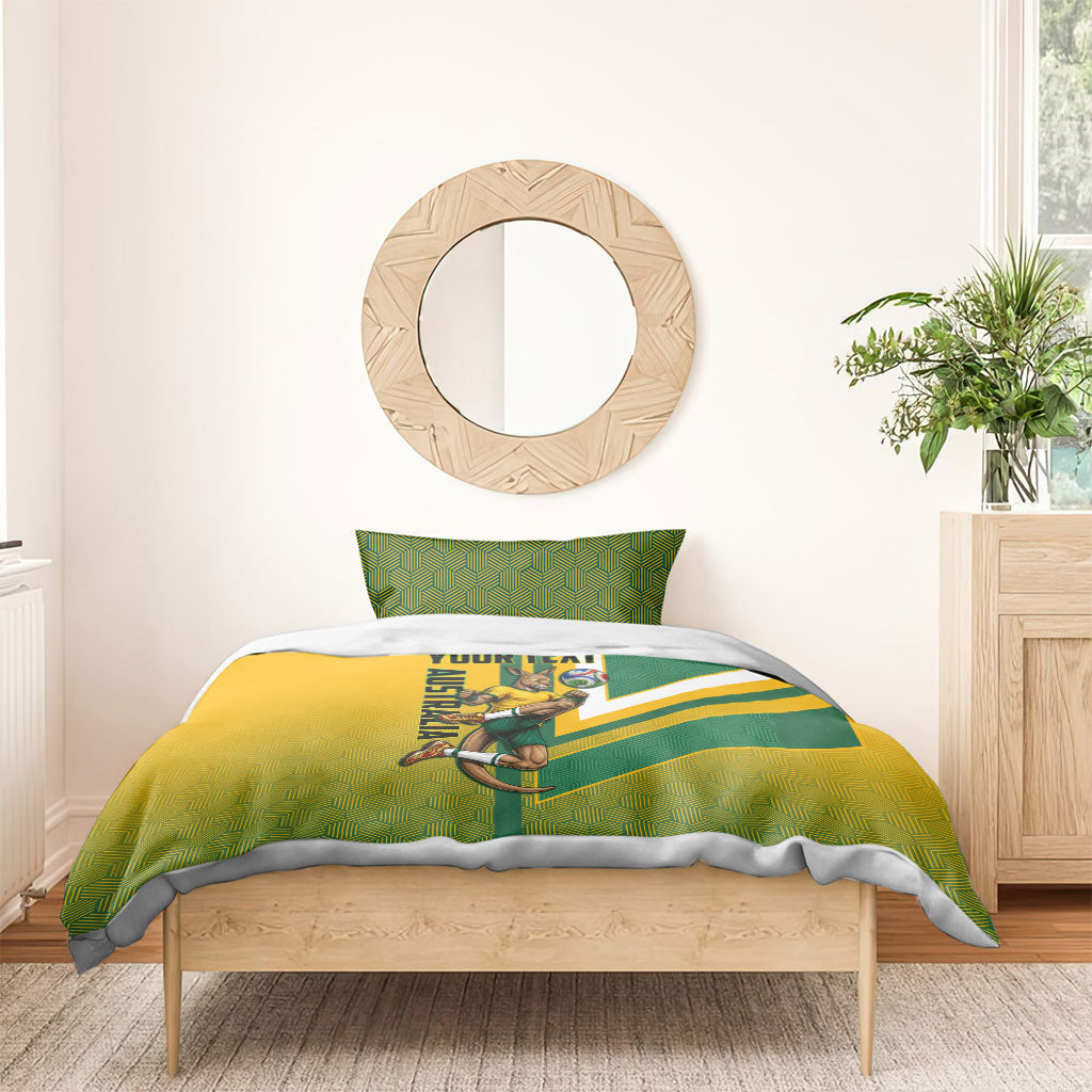 Personalized Australia Soccer Kangaroo Bedding Set Australia Flag Athletic Mascot Boxing Kangaroo