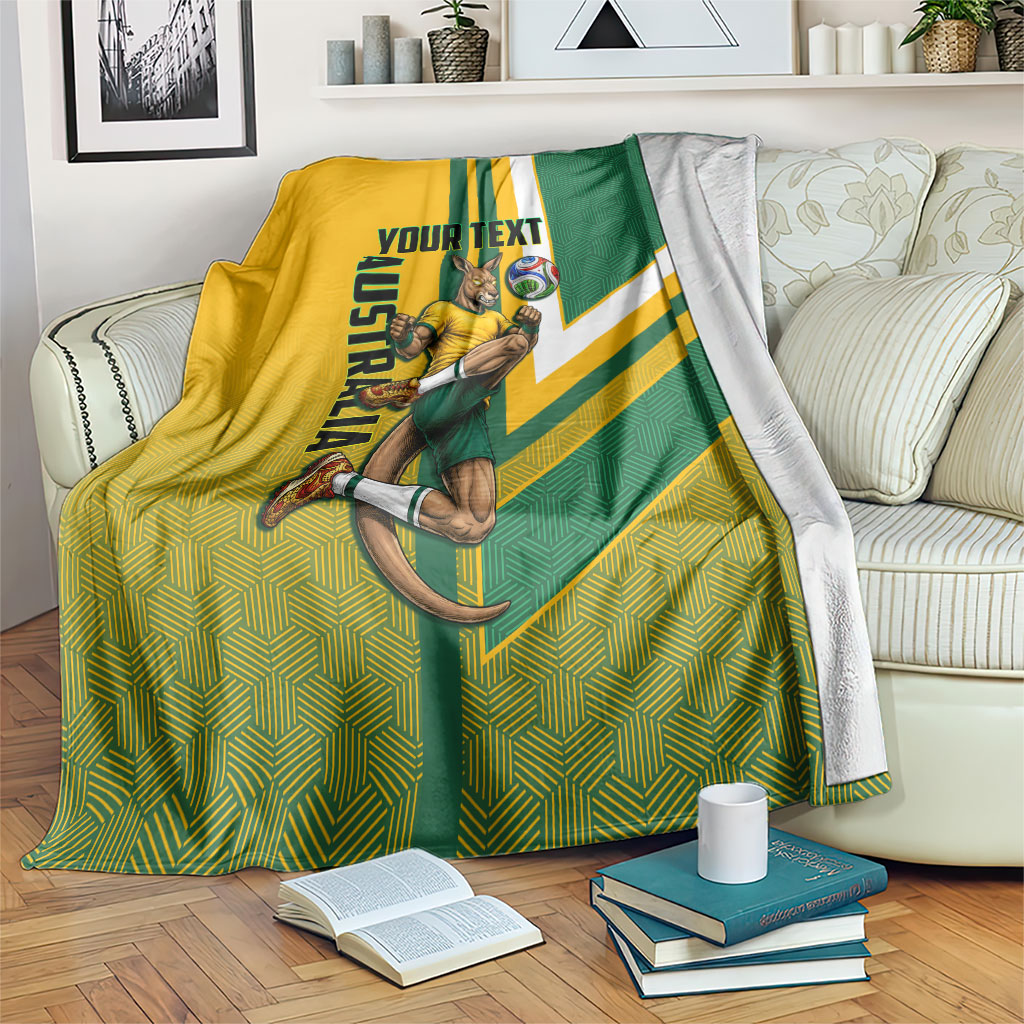 Personalized Australia Soccer Kangaroo Blanket Australia Flag Athletic Mascot Boxing Kangaroo