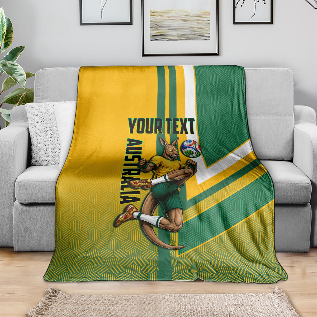 Personalized Australia Soccer Kangaroo Blanket Australia Flag Athletic Mascot Boxing Kangaroo