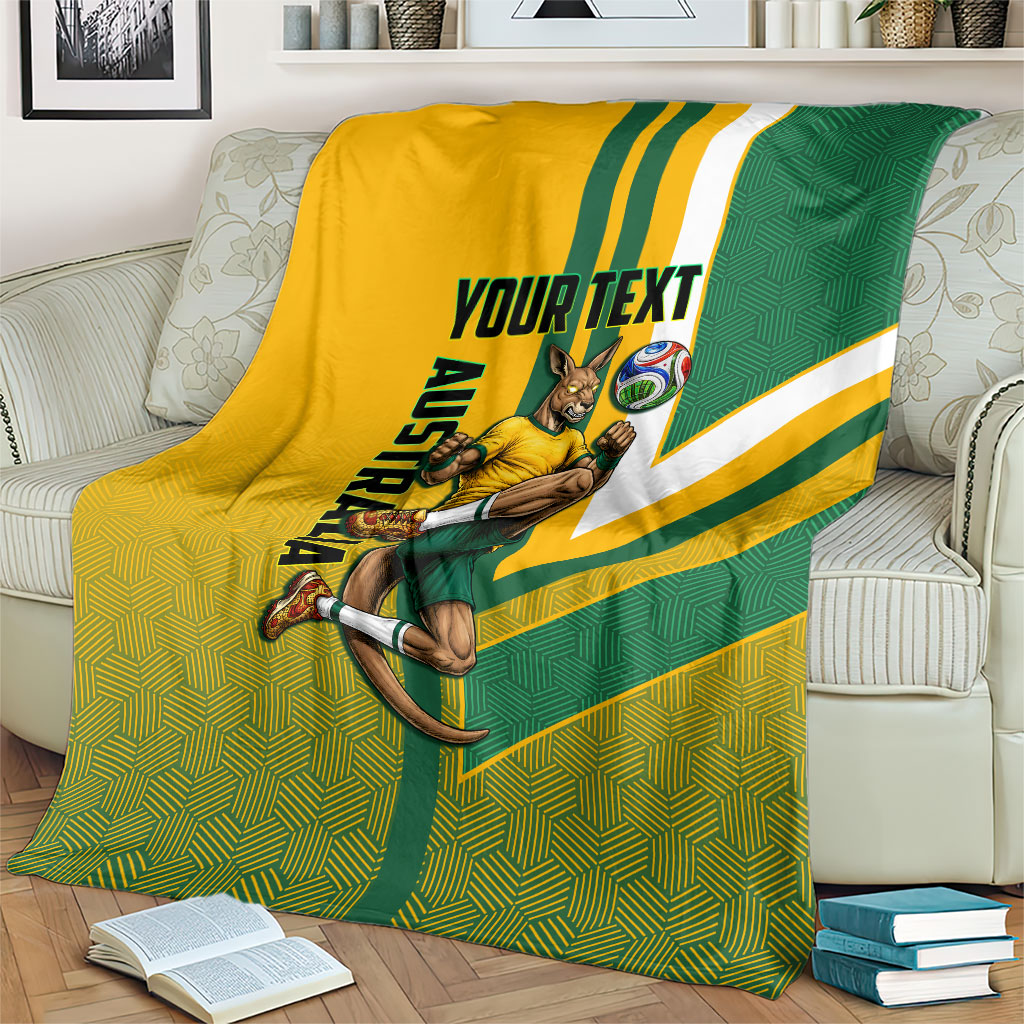 Personalized Australia Soccer Kangaroo Blanket Australia Flag Athletic Mascot Boxing Kangaroo
