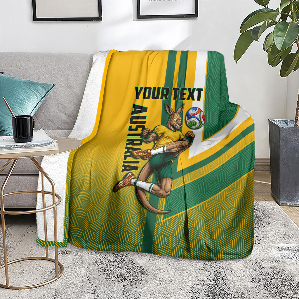 Personalized Australia Soccer Kangaroo Blanket Australia Flag Athletic Mascot Boxing Kangaroo