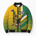 Personalized Australia Soccer Kangaroo Bomber Puffer Jacket Australia Flag Athletic Mascot Boxing Kangaroo