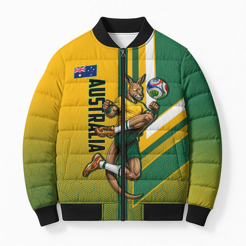 Personalized Australia Soccer Kangaroo Bomber Puffer Jacket Australia Flag Athletic Mascot Boxing Kangaroo