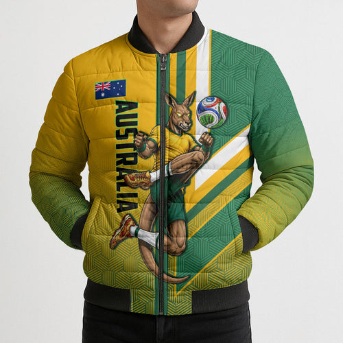 Personalized Australia Soccer Kangaroo Bomber Puffer Jacket Australia Flag Athletic Mascot Boxing Kangaroo
