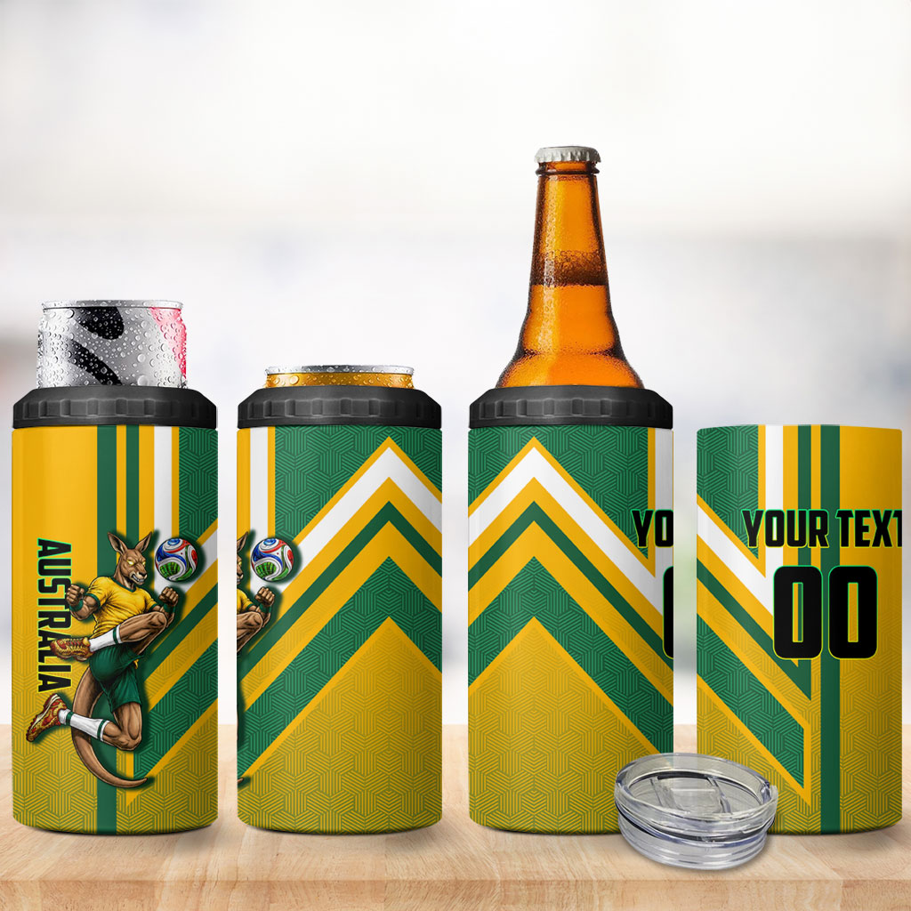 Personalized Australia Soccer Kangaroo 4 in 1 Can Cooler Tumbler Australia Flag Athletic Mascot Boxing Kangaroo