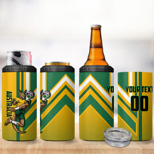 Personalized Australia Soccer Kangaroo 4 in 1 Can Cooler Tumbler Australia Flag Athletic Mascot Boxing Kangaroo