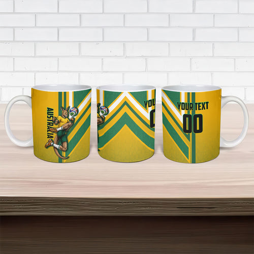 Personalized Australia Soccer Kangaroo Ceramic Mug Australia Flag Athletic Mascot Boxing Kangaroo