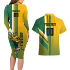 Personalized Australia Soccer Kangaroo Couples Matching Long Sleeve Bodycon Dress and Hawaiian Shirt Australia Flag Athletic Mascot Boxing Kangaroo