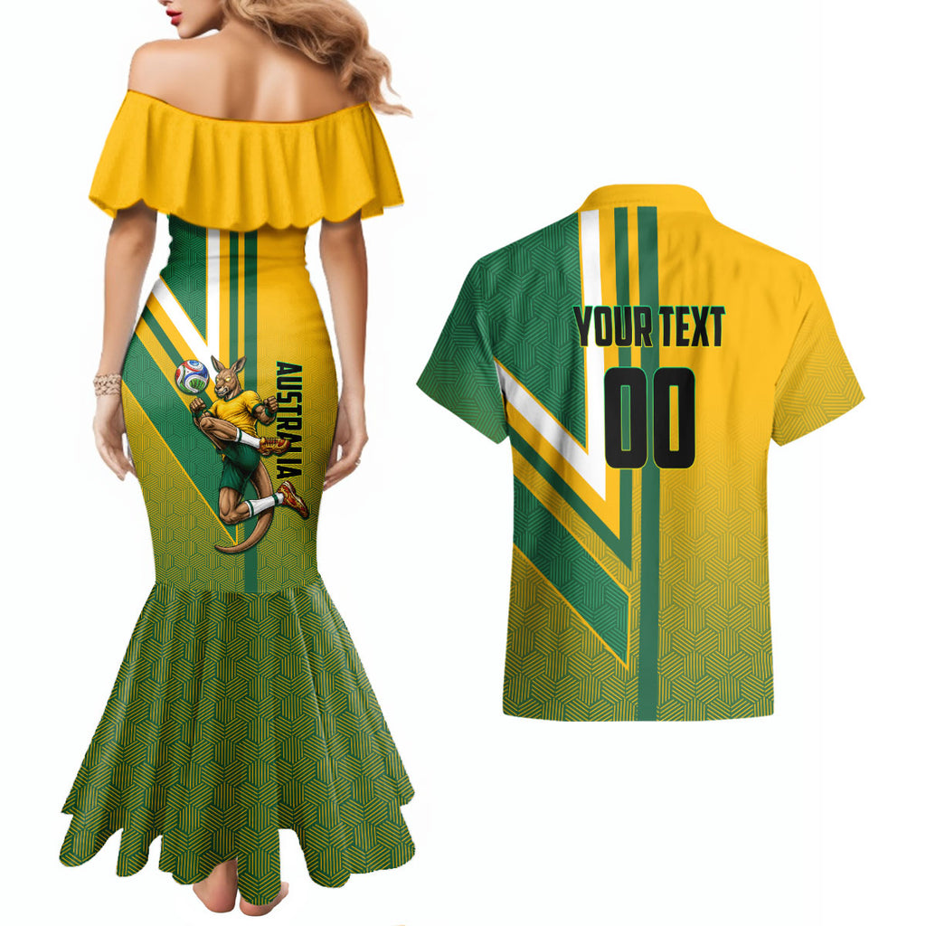 Personalized Australia Soccer Kangaroo Couples Matching Mermaid Dress and Hawaiian Shirt Australia Flag Athletic Mascot Boxing Kangaroo