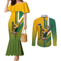 Personalized Australia Soccer Kangaroo Couples Matching Mermaid Dress and Long Sleeve Button Shirt Australia Flag Athletic Mascot Boxing Kangaroo