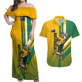 Personalized Australia Soccer Kangaroo Couples Matching Off Shoulder Maxi Dress and Hawaiian Shirt Australia Flag Athletic Mascot Boxing Kangaroo