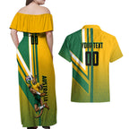 Personalized Australia Soccer Kangaroo Couples Matching Off Shoulder Maxi Dress and Hawaiian Shirt Australia Flag Athletic Mascot Boxing Kangaroo