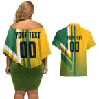 Personalized Australia Soccer Kangaroo Couples Matching Off Shoulder Short Dress and Hawaiian Shirt Australia Flag Athletic Mascot Boxing Kangaroo