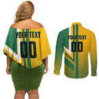 Personalized Australia Soccer Kangaroo Couples Matching Off Shoulder Short Dress and Long Sleeve Button Shirt Australia Flag Athletic Mascot Boxing Kangaroo