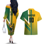 Personalized Australia Soccer Kangaroo Couples Matching Off The Shoulder Long Sleeve Dress and Hawaiian Shirt Australia Flag Athletic Mascot Boxing Kangaroo