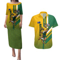 Personalized Australia Soccer Kangaroo Couples Matching Puletasi and Hawaiian Shirt Australia Flag Athletic Mascot Boxing Kangaroo