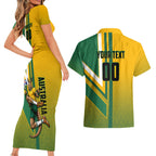Personalized Australia Soccer Kangaroo Couples Matching Short Sleeve Bodycon Dress and Hawaiian Shirt Australia Flag Athletic Mascot Boxing Kangaroo