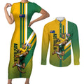 Personalized Australia Soccer Kangaroo Couples Matching Short Sleeve Bodycon Dress and Long Sleeve Button Shirt Australia Flag Athletic Mascot Boxing Kangaroo